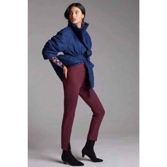 Maeve by Anthropologie Seamed Flare High Rise Cropped Burgundy Pants US 6 - Picture 1 of 10